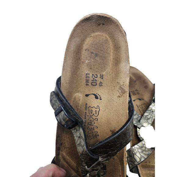 Birkenstock Birki's 37 Metallic Sylt Cross Strap Comfort Sandal Snakeskin Casual - Picture 3 of 4